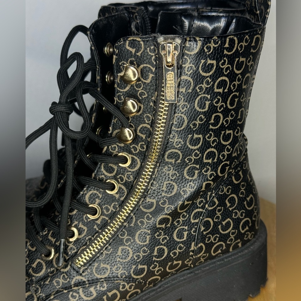 GUESS Combat Boots | Leather | Black and Gold 7.5 - Picture 4 of 7